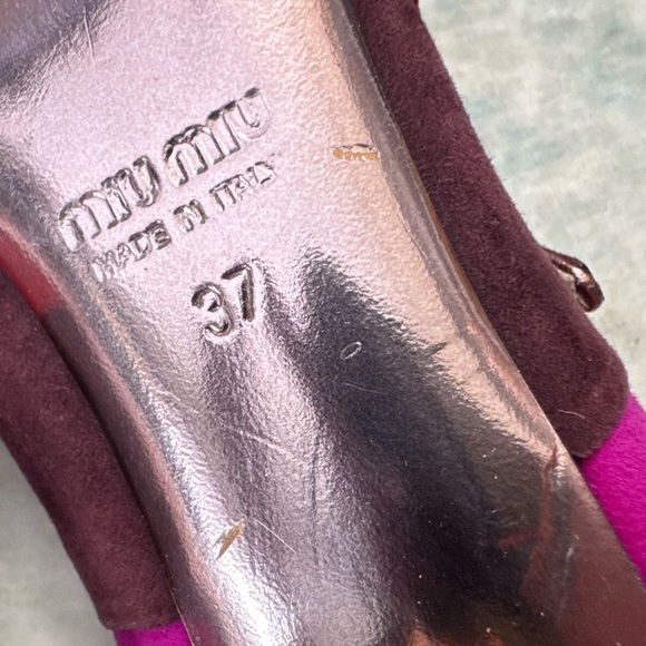 Miu Miu Colorblock Suede Mary Jane Heels Size 37 Sculptural Heel Designer Pink - Picture 10 of 11